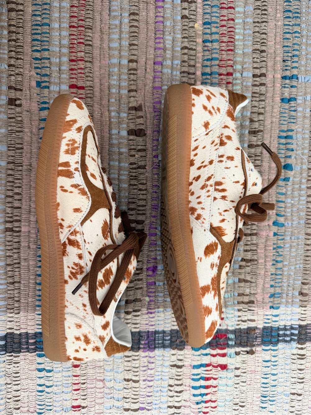 ALOHAS Cow Print Leather & Suede Sneakers in White and Brown - Picture 6 of 7